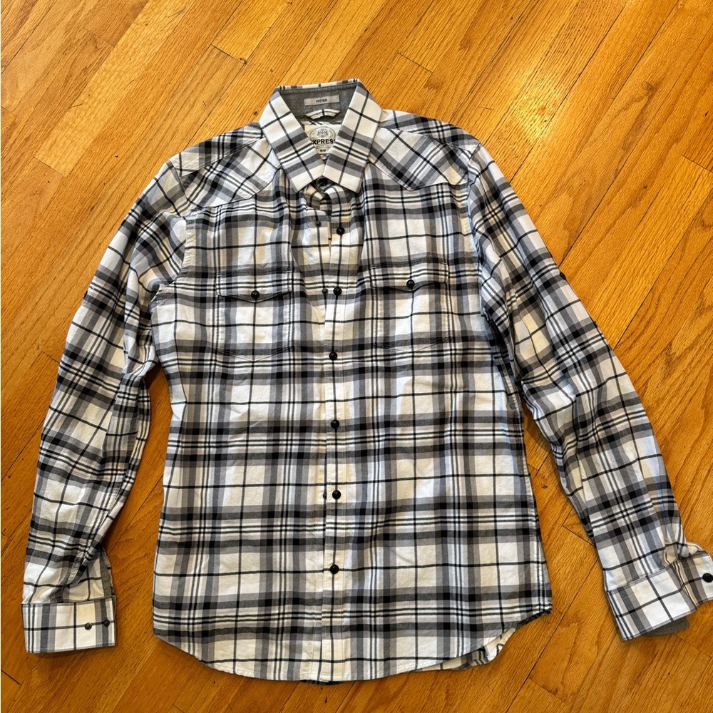 Men's Black and White Plaid Shirt
